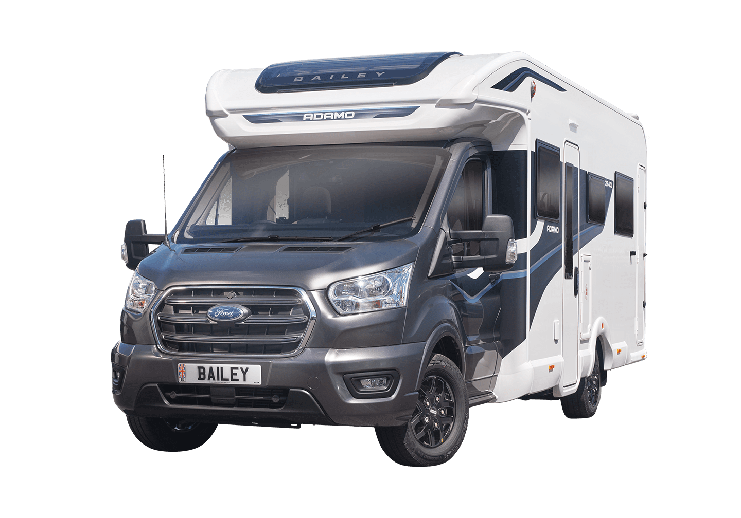 Front view of a Bailey motorhome showcasing its modern design and features.