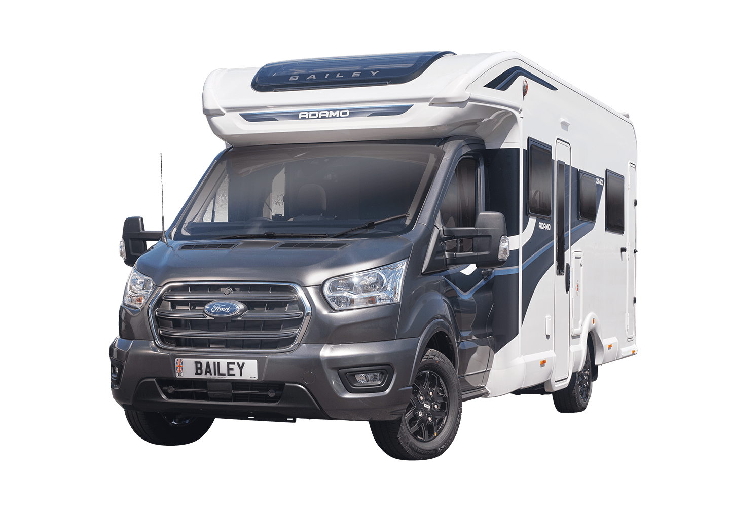 Front view of a Bailey motorhome showcasing its modern design and features.